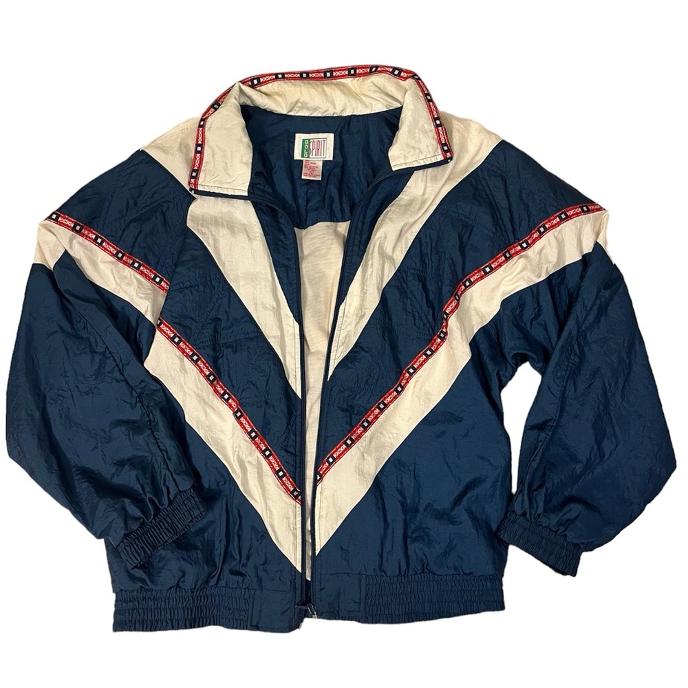 Vintage nylon jacket - navy and white zip up jacket size women’s large